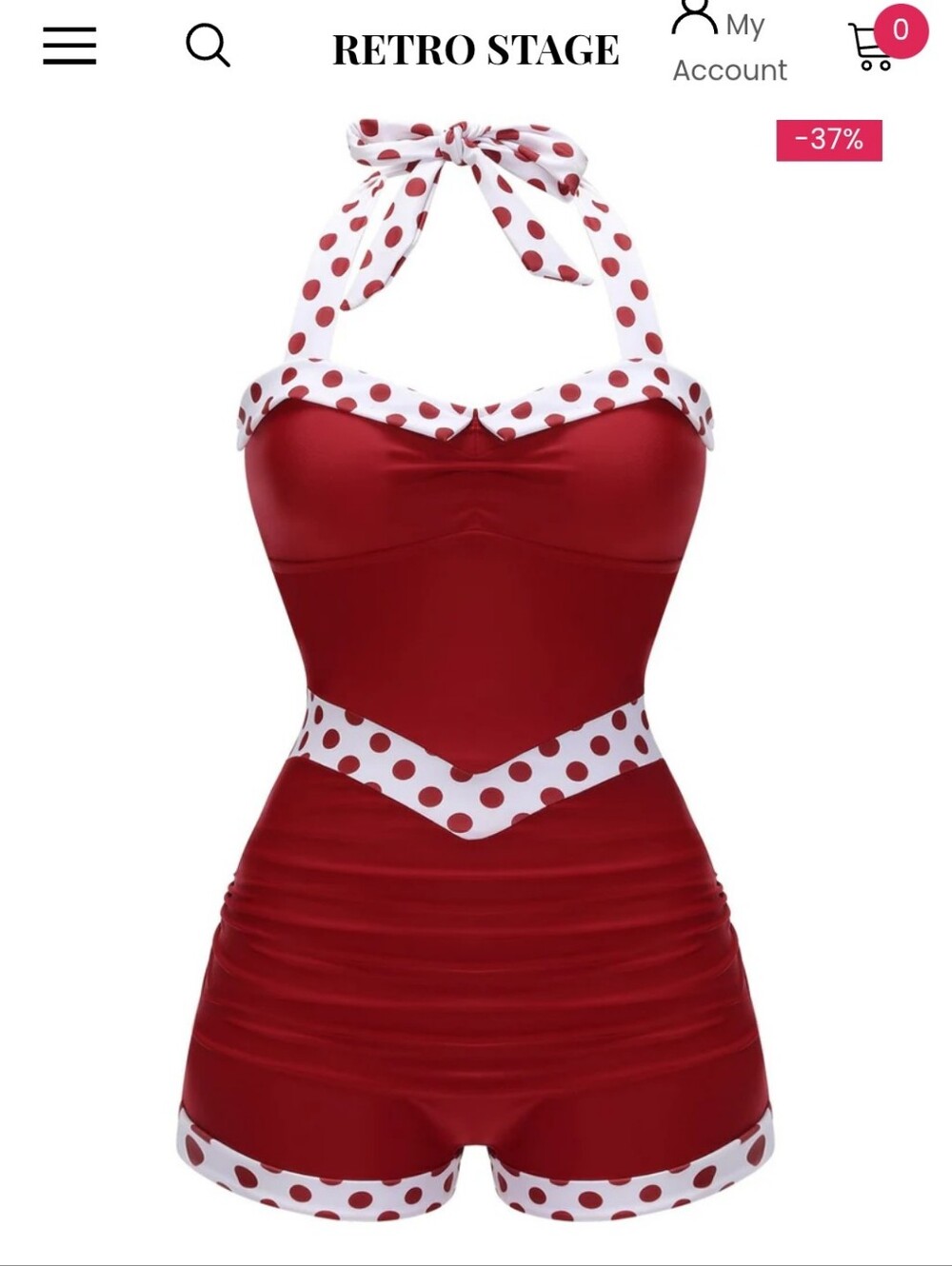 Retro Red Polka Dot Halter One-Piece Swim Romper